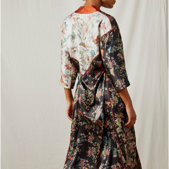 HAH PRINTED LONGLINE CAFTAN BILLOWY SILHOUETTE BUTTERFLY PRINT BELTED SIZE XS - Picture 8 of 15
